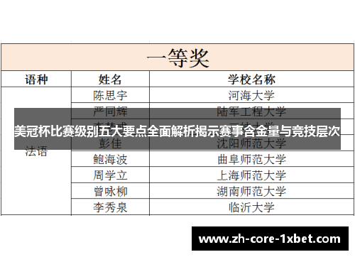美冠杯比赛级别五大要点全面解析揭示赛事含金量与竞技层次